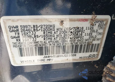 2004 Mitsubishi Montero Xls from USA, damaged, VIN JA4MW51SX4J011028